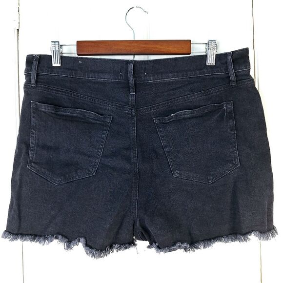 LOFT Black Distressed Denim Cut-Off Raw Hem Jean Shorts Sz 32/14 - Picture 4 of 10